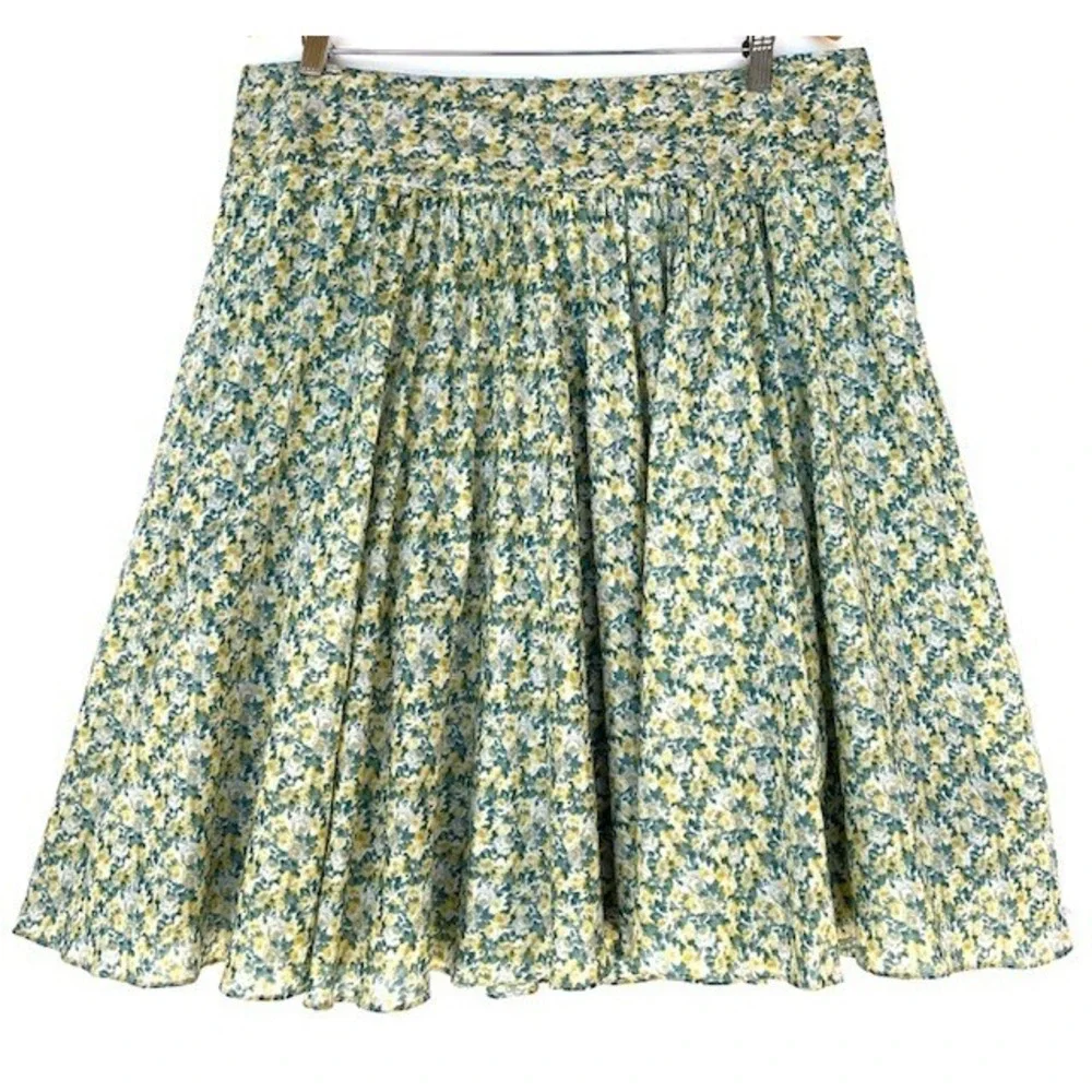 Talbots Skirt Womens 14 Yellow‎ Green Floral A-Line Cotton Knee Length Casual